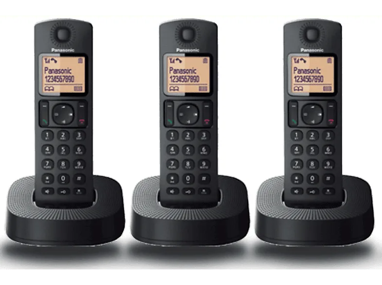 Teléfono - Panasonic KXTGC313SPB, Fijo, Inalámbrico, Trio, LCD, Localizador, Bloqueo de Llamadas, ECO, Negro