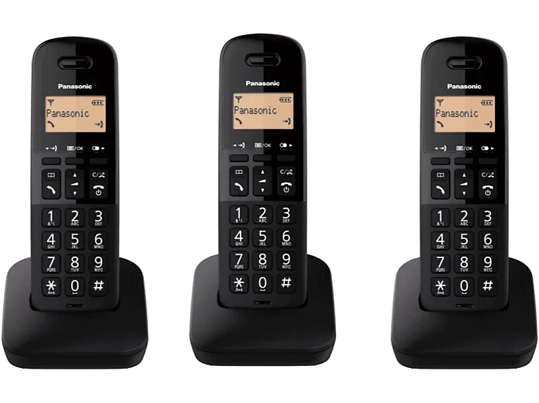 Teléfono - Panasonic KX-TGB613SPB, Inalámbrico, 1.4", 3 unidades incluidas, Hasta 18h, 50 entradas, Negro