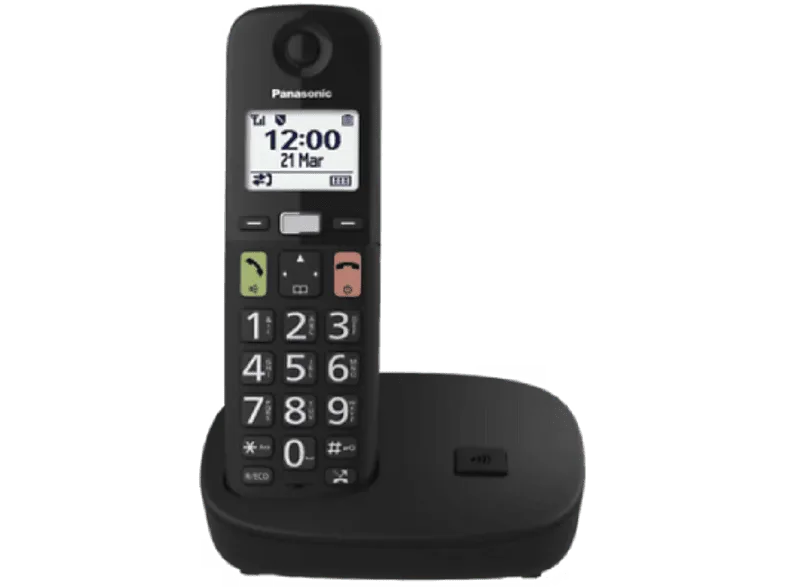 Teléfono - Panasonic KX-TGU110, Pantalla Retroiluminada, Botones Grandes, Compatible con Audífonos, Negro