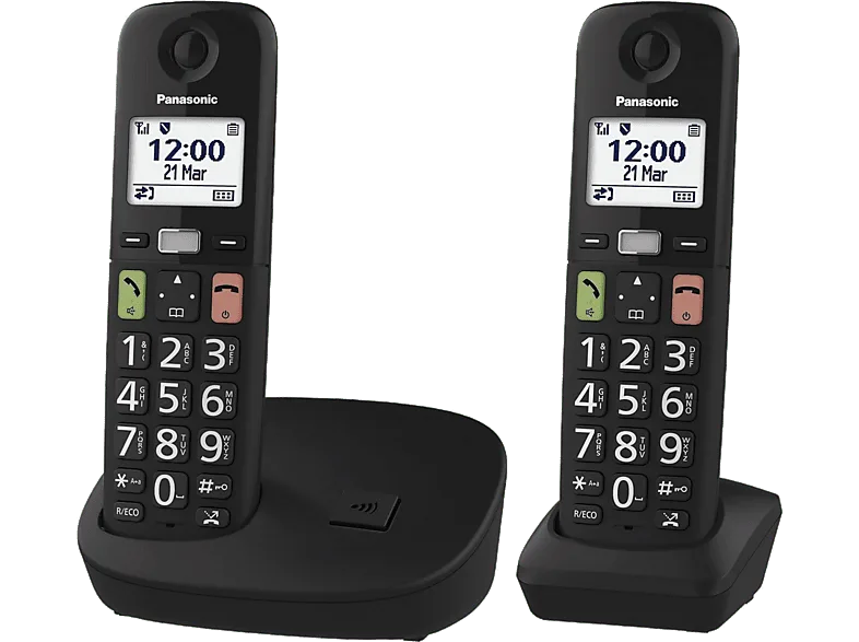 Teléfono - Panasonic KX-TGU112, Duo, Pantalla Retroiluminada, Botones Grandes, Compatible con Audífonos, Negro