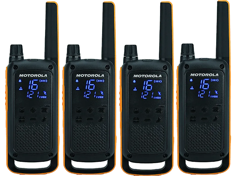 Walkie Talkie - Motorola T82, 4 radios, 16 canales, Alcance 10 km, LED, IPx4