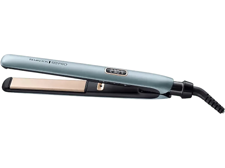Plancha de pelo - Remington Shine Therapy PRO, Revestimiento cerámica, Tecnología iónica, Azul