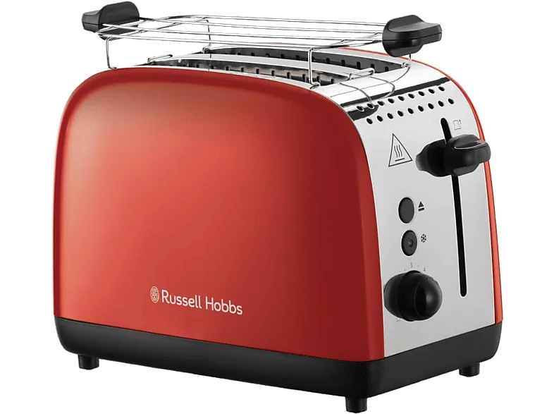 Tostadora - Russell Hobbs Colours Plus, 1600 W, 2 Ranuras Extra Largas, 6 Niveles de Tostado, Red