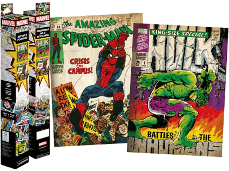 Póster - Pyramid International Marvel. Carteles de portadas Comics :Spider-Man y Hulk, 2 pósters, 52 x 38 cm