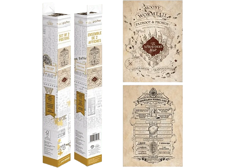 Póster - Pyramid InternationalHarry Potter. Mapa de merodeador y lista suministros escolares, 2 Pósters, 52 x 38 cm