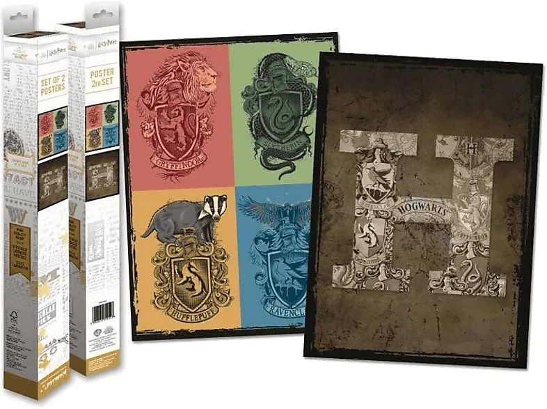 Póster - Pyramid InternationalHarry Potter. Escudos y Hogwarts, 2 Pósters, 52 x 38 cm