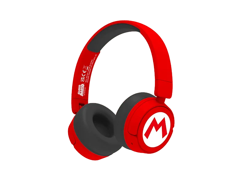 Auriculares infantiles - FR-TEC Super Mario Kids Wireless Headphones, Autonomía 24 h, Diadema, Bluetooh, Micrófono incorporado, Plegables, Rojo