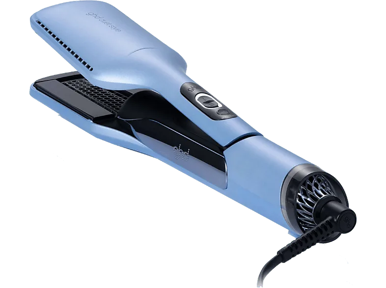 Plancha de pelo - ghd Duet style, Cerámica, 185 °C, Placas inteligentes, Wet&Dry, Azul Gélido