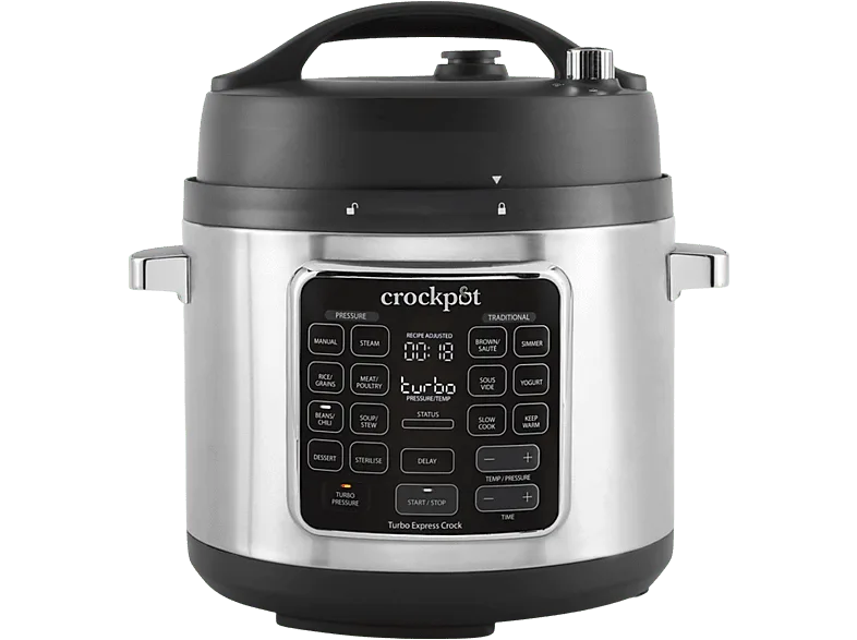 Robot de cocina - Crock-Pot Turbo Express CSC062X, Multicooker, 5.6 l, Sous Vide, 15 Programas, Negro/Plata