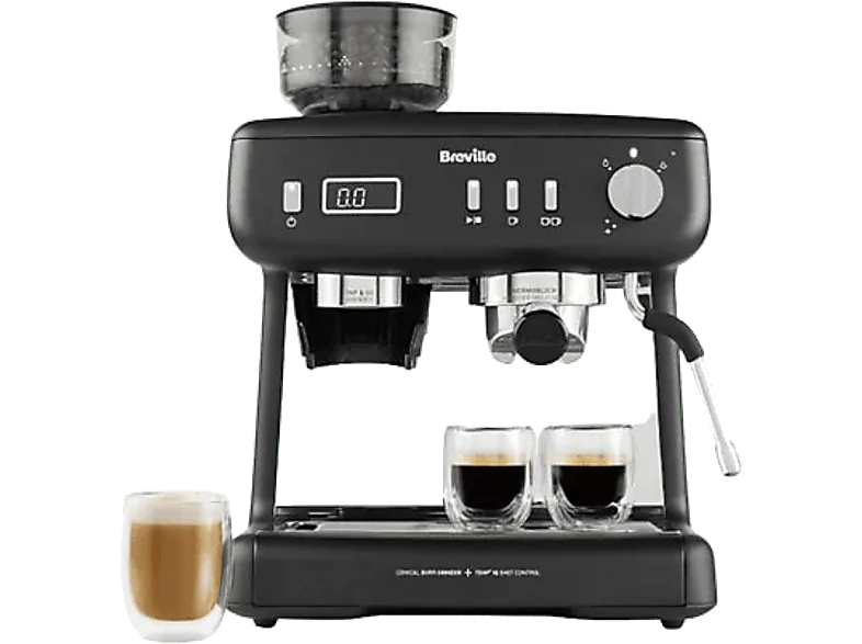 Cafetera express - Breville Barista Max+ VCF152X, 1600 W, 15 bar, Hasta 3 tazas, Molinillo Tap&Go, Negro