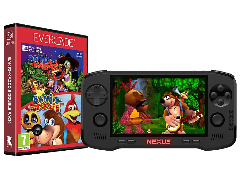 Consola retro portátil - Koch Media Evercade Nexus and Banjokazooie Double Pack, 4 GB, Negro + Funda de regalo