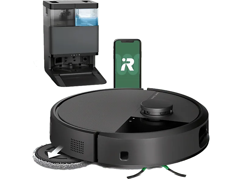 Robot friegasuelos - iRobot Roomba® Plus 505, 295 ml Depósito Polvo, 3l Agua Base, 3h Autonomía, Negro