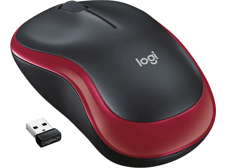 Ratón inalámbrico - Logitech M185, Nano receptor, 1000 ppp, Ambidiestro, 2.4GHz, 12 meses de pila, Windows-Mac, Negro y Rojo – Negro y Rojo