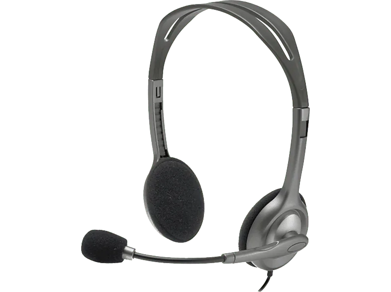 Auriculares - Logitech H111, Jack 3.5 mm, Micrófono giratorio, Sonido estéreo, Diadema ajustable, Windows-Mac, Gris