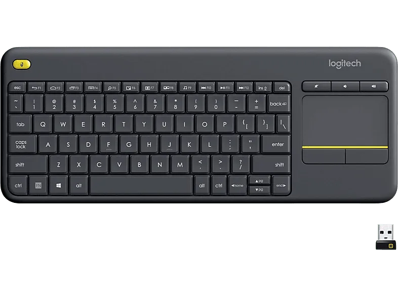 Teclado inalámbrico - Logitech K400 plus, Inalámbrico, Para PC/TV, Touchpad, Windows/Android, Personalizable, Pilas 18 meses, USB, Negro