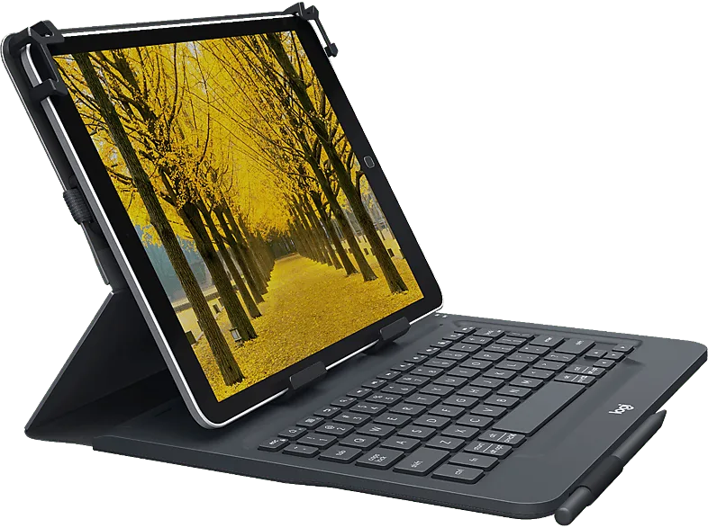 Funda con teclado - Logitech Universal Folio, QWERTY, Tablets 9-10 pulgadas, Bluetooth, iPad0S/Android, Resistente a salpicaduras, Pila 2 años, Negro