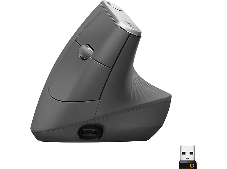 Ratón inalámbrico - Logitech Vertical MX, Ergonómico, 4000 ppp, Botones personalizables, Multidispositivo, Recarga rápida USB-C, Windows-Mac, Negro