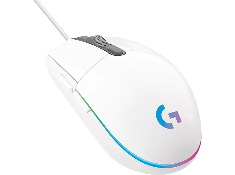 Ratón gaming - Logitech G G203, Con cable, 8000DPI, Botones personalizables, RGB Lightsync, Memoria integrada, Blanco