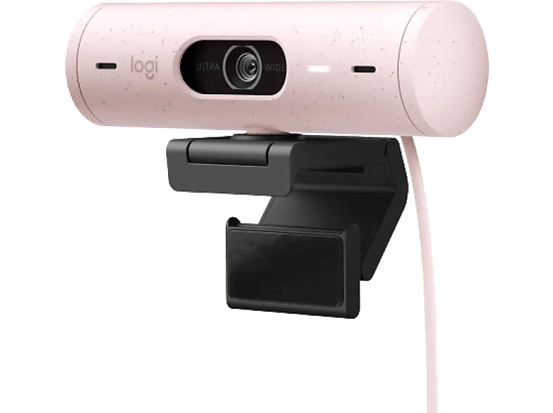 Webcam - Logitech Brio 500, Full HD 1080p, Enfoque automático, Micrófonos con reducción de ruido, Obturador privacidad, USB-C, Rosa