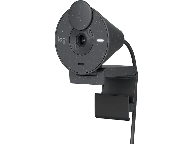 Webcam - Logitech Brio 300, Full HD, Micrófono con reducción de ruido, USB-C, Corrección luz, Windows, Mac, Obturador privacidad, Negro
