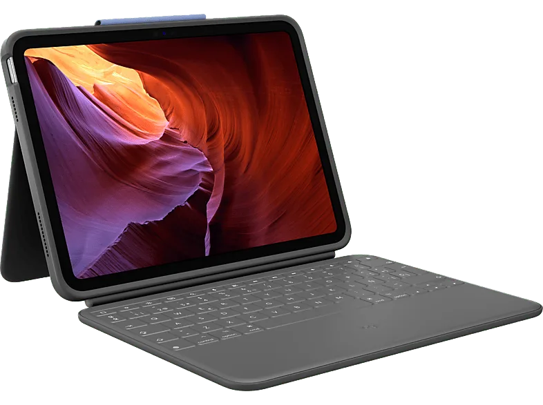 Funda con teclado - Logitech Rugged Folio para iPad (10ª generación y A16), Resistente a caídas/agua, 4 modos de uso, Smart connector, Gris