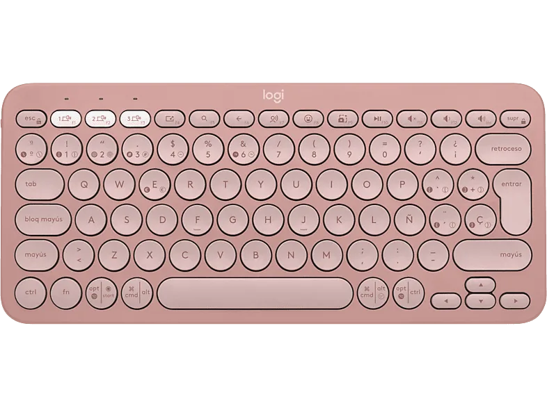 Teclado inalámbrico - Logitech K380S, Bluetooth-USB, Multidispositivo, Multisistema, Teclas programables, de accesos directos, Rosa