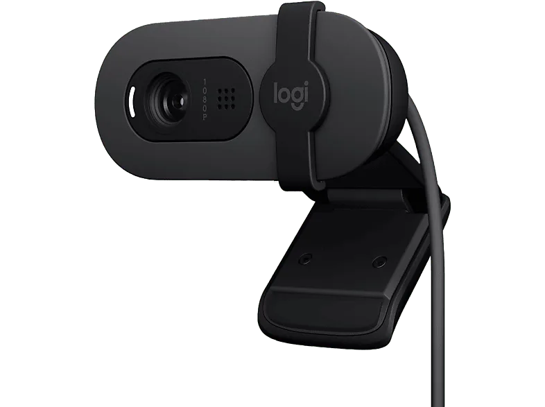 Webcam - Logitech Brio 100, Iluminación automática, Full HD 1080p, USB, Micrófono omnidireccional integrado, Tapa de privacidad, PC-Mac, Negro