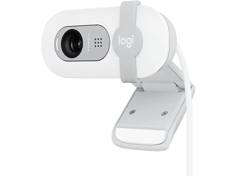 Webcam - Logitech Brio 100, Iluminación automática, Full HD 1080p, USB, Micrófono omnidireccional integrado, Tapa de privacidad, PC-Mac, Blanco