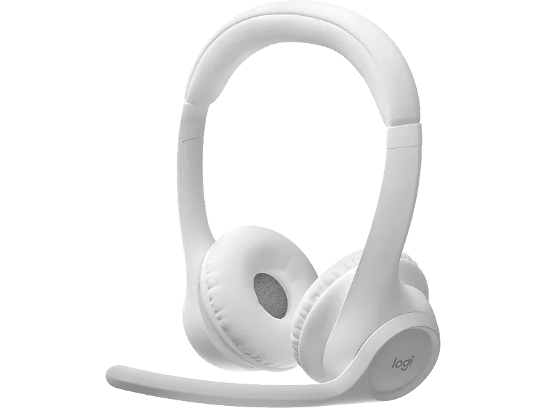 Auriculares inalámbricos - Logitech Zone 300, Bluetooth, Micrófonos (volteable) con cancelación de ruido, Hasta 20h batería, Multidispositivo, Blanco