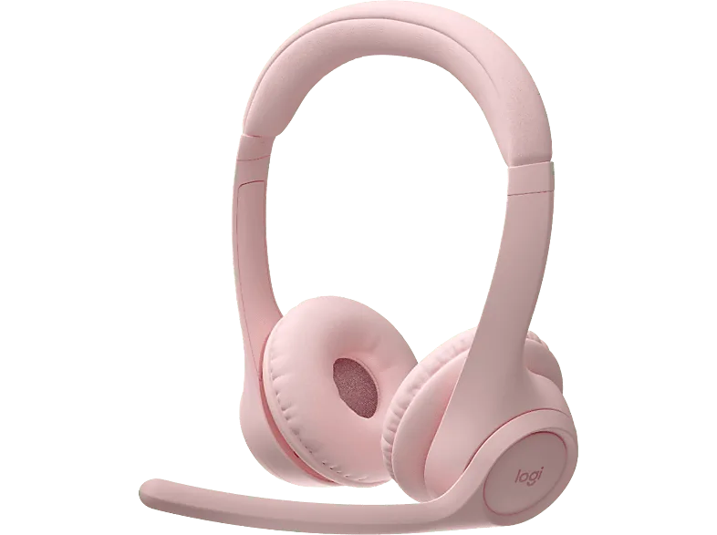 Auriculares inalámbricos - Logitech Zone 300, Bluetooth, Micrófonos (volteable) con cancelación de ruido, Hasta 20h batería, Multidispositivo, Rosa