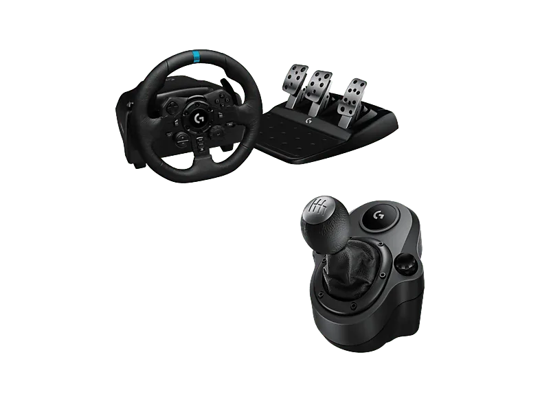 Volante - Logitech G G923 + Palanca de cambios Force Shifter, Feedback Trueforce, PS5, PS4 y PC, Pedales personalizables, 6 velocidades, Negro
