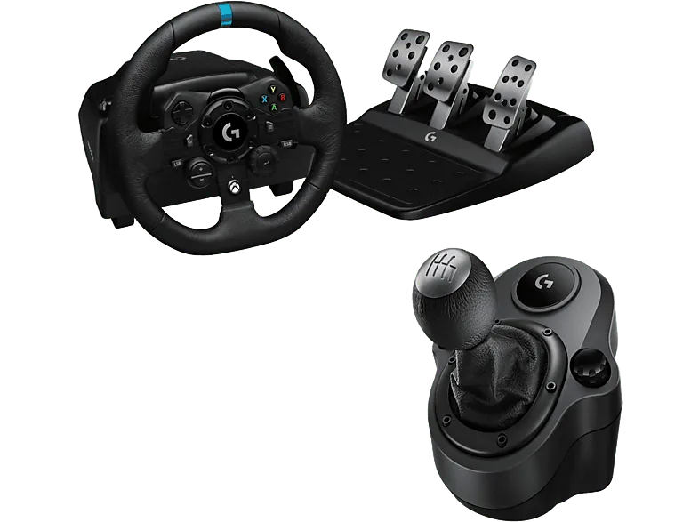 Volante - Logitech G G923 + Palanca de cambios Force Shifter, Feedback Trueforce, XBOX-PC, Pedales personalizables, USB, 6 velocidades, Negro
