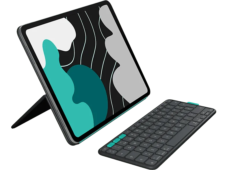 Funda con teclado - Logitech Flip Folio, iPad Pro-Air 13", Teclado extraíble, Multidispositivo, Soporte ajustable, Bluetooth, Accesos directos, Negro