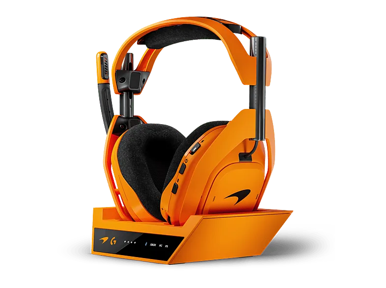 Auriculares gaming - Logitech G A50 X MCLAREN, Estación base, Multidispositivo, HDMI 4K, Lightspeed, Micrófono, PC-MAC-PS-XBOX, Bluetooth, Naranja