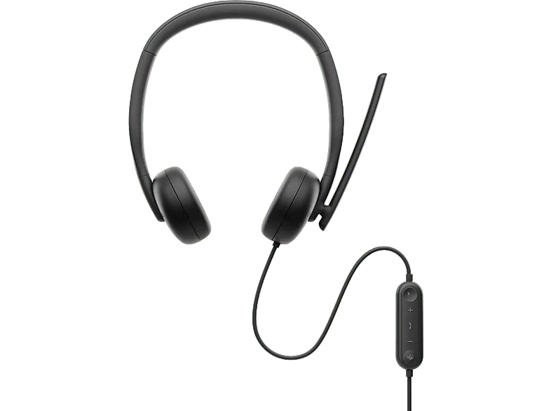 Auriculares - Dell WH3024, Con Cable, Circumaurales, Micrófono, Cancelación de Ruido Basada en IA, Negro