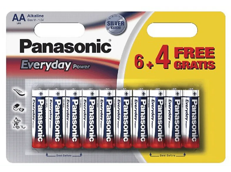 Pilas AA - Panasonic Everyday Power, Batería alcalina, 6+4 unidades