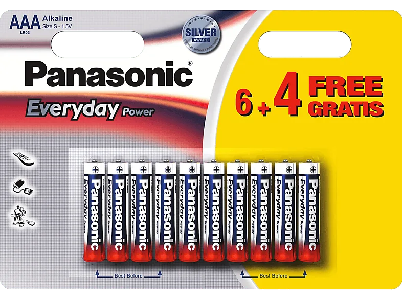 Pilas AAA - Panasonic Everyday Power LR03, Batería alcalina, 6 + 4 unidades