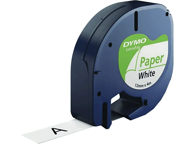 Cinta papel - Dymo Letratag S0721510, 12 mm x 4 m, Negro sobre blanco