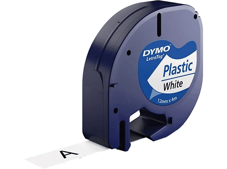 Cinta plástico - Dymo Letratag S0721510, 12 mm x 4 m, Blanco y negro