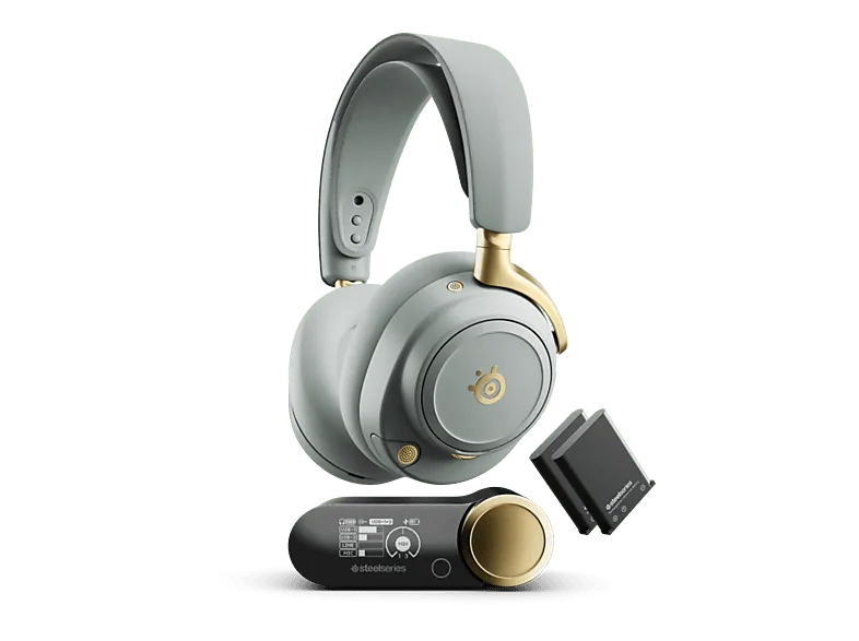 Auriculares gaming - SteelSeries Arctis Nova Elite, 30 h, Diadema, Cancelación activa de ruido (ANC), Audio alta resolución, Sage gold (imagen 1 de 2)