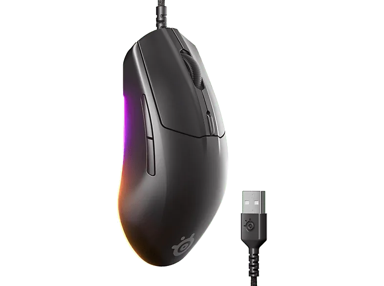 Ratón gaming - SteelSeries Rival 3 Gen 2, Por cable, Sensor óptico TrueMove Core, 8,5K PPP, 6 Teclas, Negro – Negro