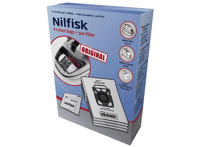 Bolsas de aspirador - Nilfisk 107407940 4 unidades, Compatible con Aspiradores Elite y