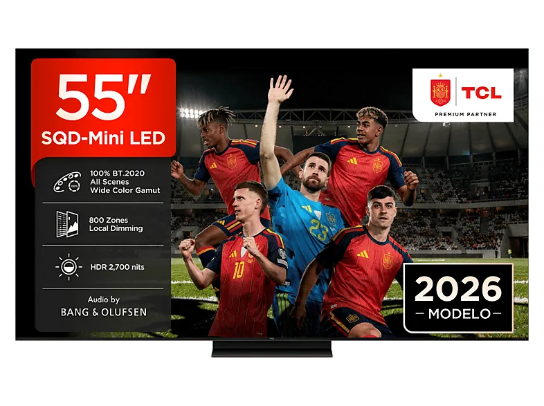 TV QD-Mini LED 55" - TCL 55C7L, UHD 4K, TSR AiPQ, Smart TV, DVB-T2 (H.265), HDR 2700 nits, Dolby Vision y Atmos, Negro