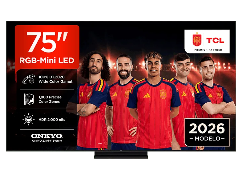 TV RGB Mini LED 75" - TCL 75RM7L, 4K, TSR AiPQ, Smart TV,HDR de hasta 2000 nits, Dolby Vision y Atmos, Panel HVA Pro, Negro