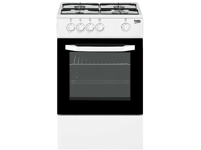 Cocina - Beko CSG 42009 DW, Encimera Gas Butano, 4 quemadores, Horno de gas, Blanco