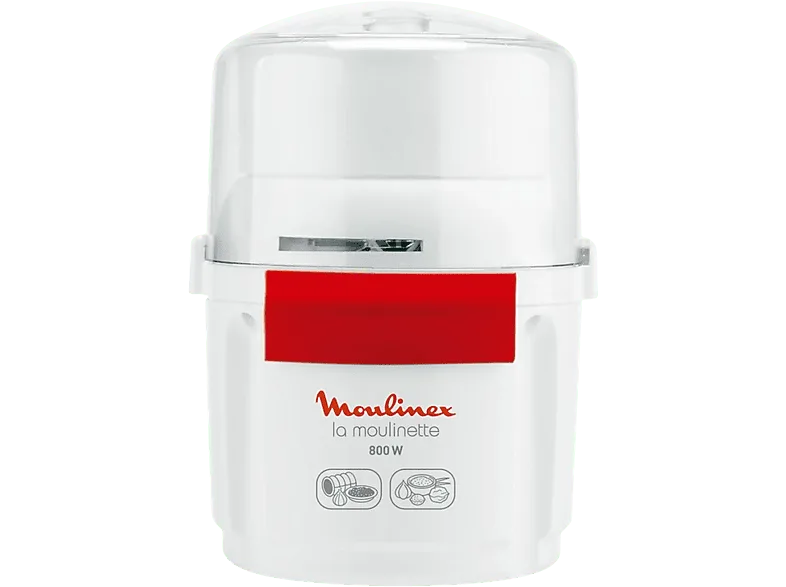 Picadora - Moulinex AD560120, 800 W, 200 g/250 ml, Acero inoxidable, Cuchilla doble, Sistema 1-2-3, Blanco