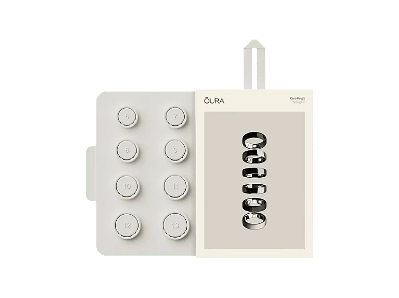Kit medida de anillos - Oura Ring 5 Size Kit, Tallas la 6 a las 13, con muestra plástico, Blanco