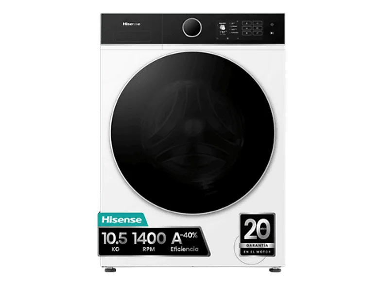 Lavadora carga frontal - Hisense WF5I1045BWQ , 10.5 kg, 1400 RPM, 18 programas, Fondo reducido 55.5 cm, Autodosificación, Blanco (imagen 1 de 3)