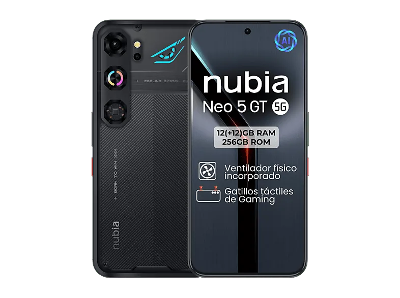 Móvil - ZTE nubia NEO 5 GT, Phantom Black, 256GB, 12GB RAM, 6.8" OLED 1.5K, MediaTek D7400, 6210mAh (imagen 1 de 3)