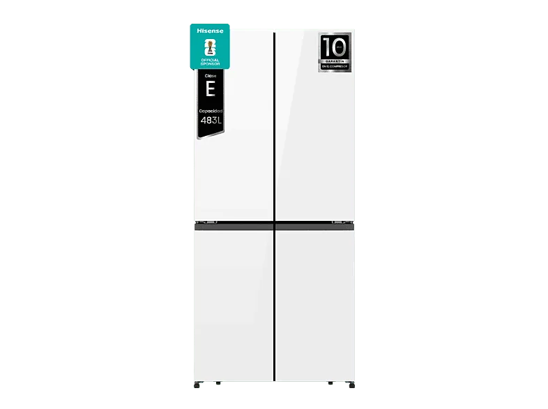 Frigorífico americano - Hisense RQ5P470SETE, Total No Frost, 178.5 cm, 483 l, WiFi, Inverter, Cristal Blanco